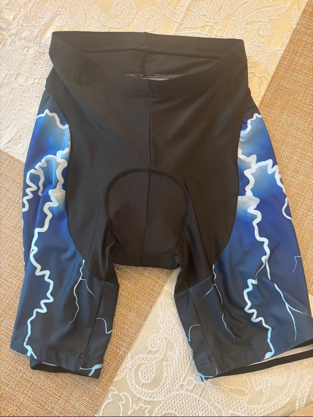 Men's Black Athletic Bike Shorts with Blue Lightning Side Panels